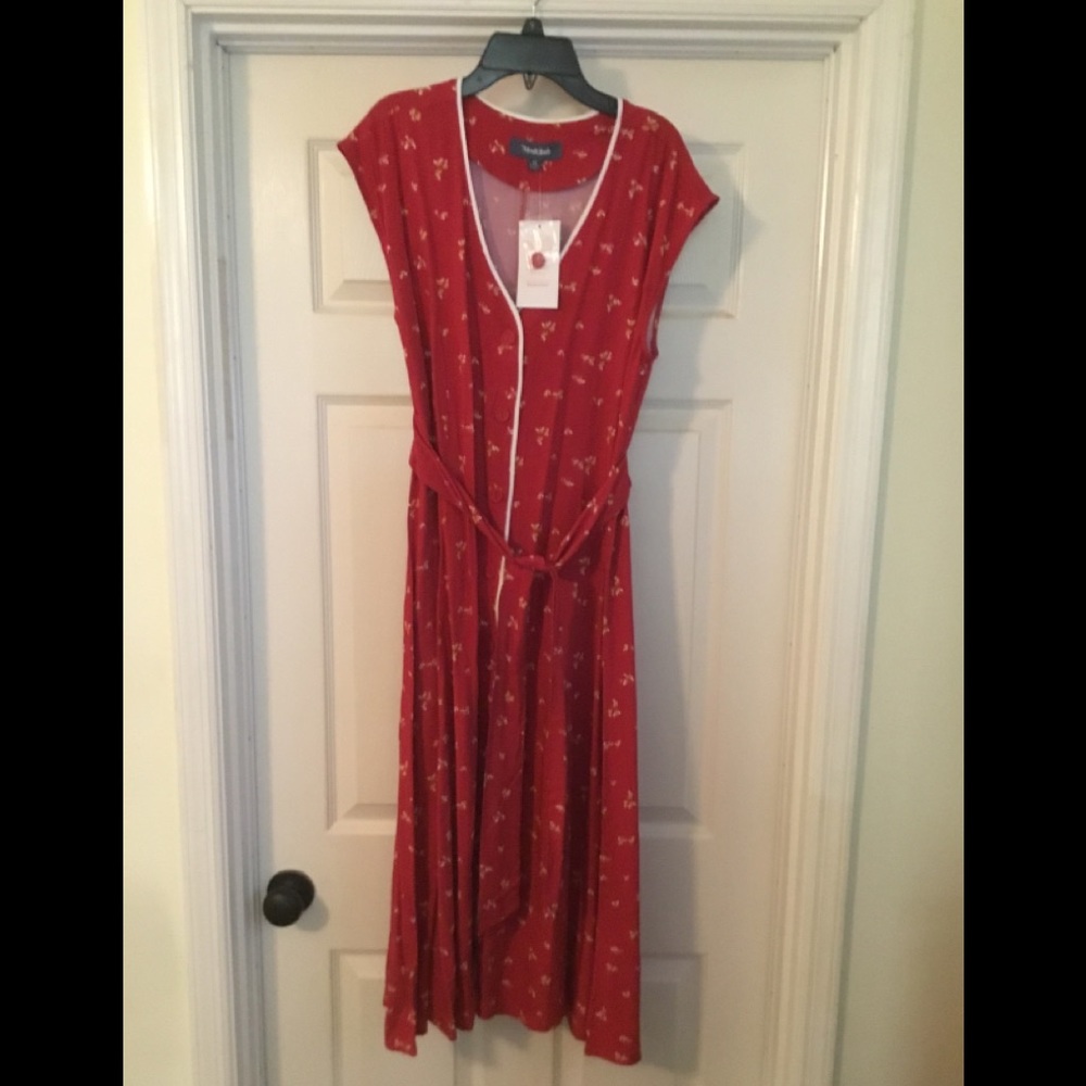 NWT ModCloth Red Button Down Dress w/Attached Belt size 12